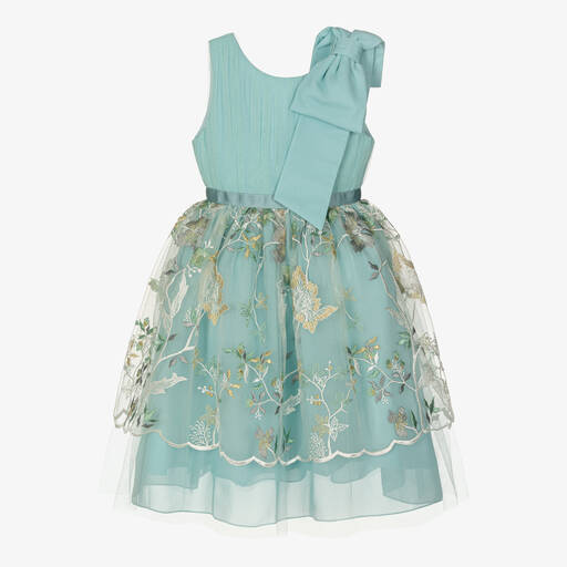 Patachou-Girls Green Embroidered Tulle Dress | Childrensalon Outlet
