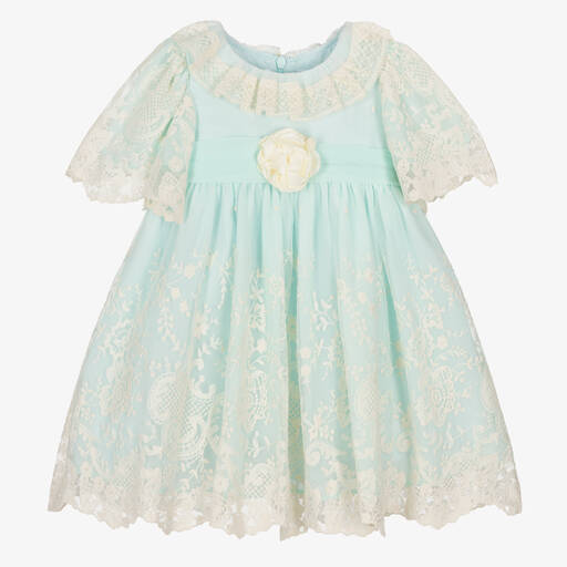 Patachou-Girls Green Embroidered Tulle Dress | Childrensalon Outlet