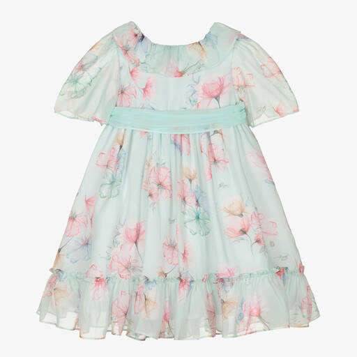 Patachou-Girls Green Floral Chiffon Dress | Childrensalon Outlet