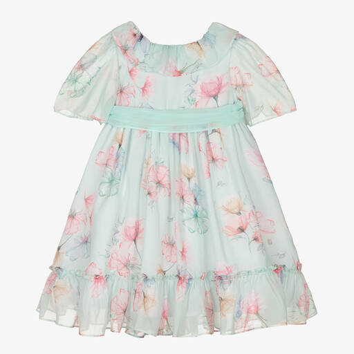 Patachou-Grünes Chiffonkleid mit Blumen (M) | Childrensalon Outlet