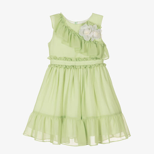 Patachou-Girls Green Ruffle Crêpe Chiffon Dress | Childrensalon Outlet