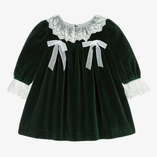 Patachou-Girls Green Velvet Dress | Childrensalon Outlet