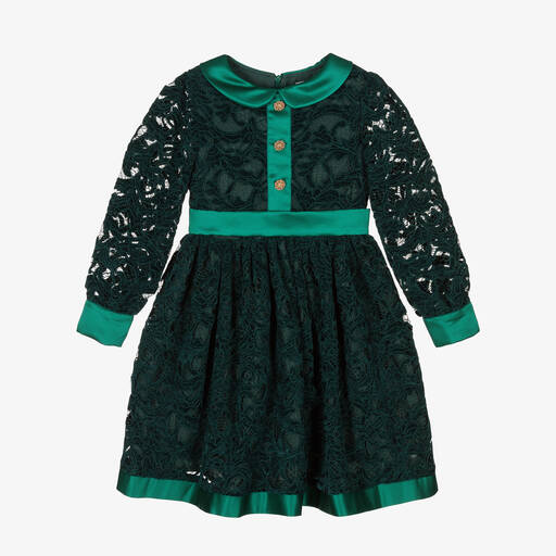 Patachou-Girls Green Velvet Lace Dress | Childrensalon Outlet