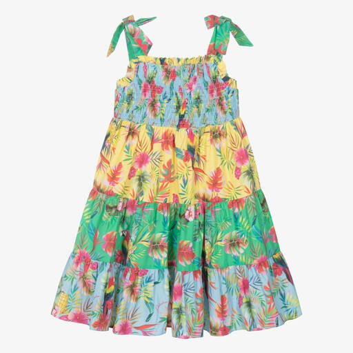 Patachou-Girls Green & Yellow Floral Poplin Dress | Childrensalon Outlet
