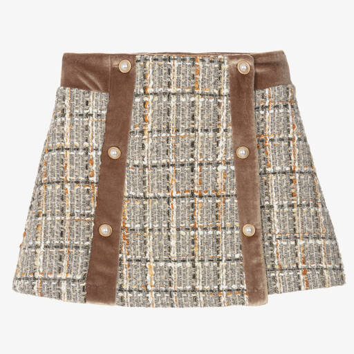 Patachou-Girls Grey & Beige Tweed Skirt | Childrensalon Outlet