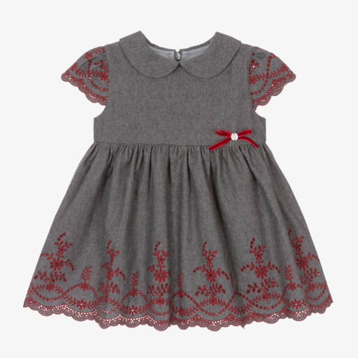 Patachou-Girls Grey Floral Broderie Dress | Childrensalon Outlet