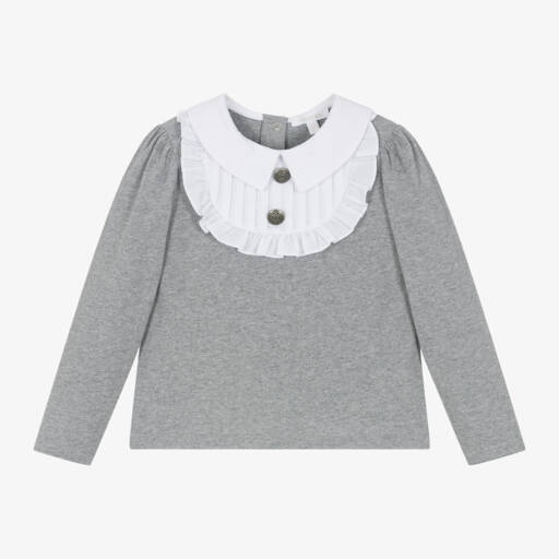 Patachou-توب بكشكش قطن لون رمادي للبنات | Childrensalon Outlet
