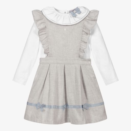 Patachou-Girls Grey Pinafore Dress Set | Childrensalon Outlet
