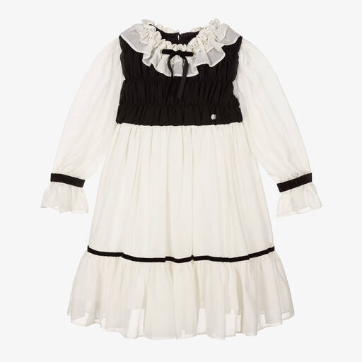 Patachou-Girls Ivory & Black Chiffon Dress | Childrensalon Outlet