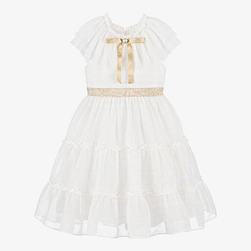 Patachou-Girls Ivory Chiffon & Tulle Collar Dress | Childrensalon Outlet
