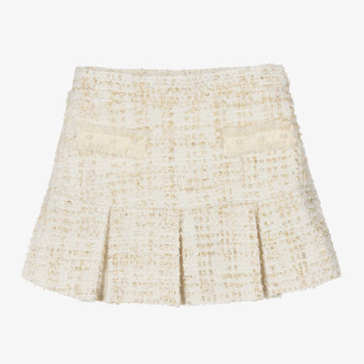Patachou-Girls Ivory Cotton Tweed Skirt | Childrensalon Outlet