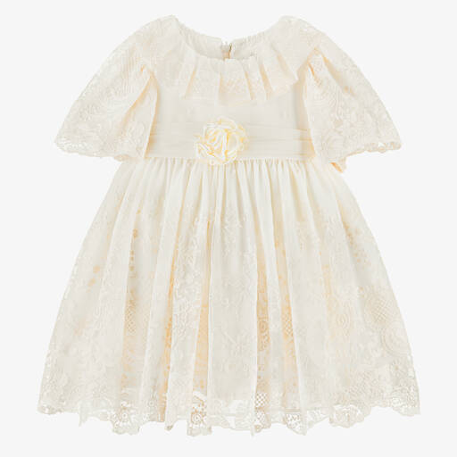 Patachou-Girls Ivory Embroidered Tulle Dress | Childrensalon Outlet