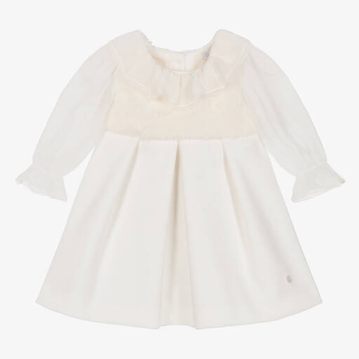 Patachou-Girls Ivory Faux Fur & Chiffon Dress | Childrensalon Outlet