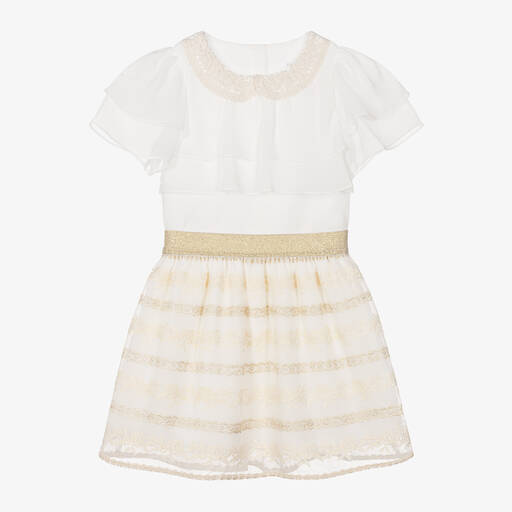Patachou-Girls Ivory & Gold Blouse & Skirt Set | Childrensalon Outlet