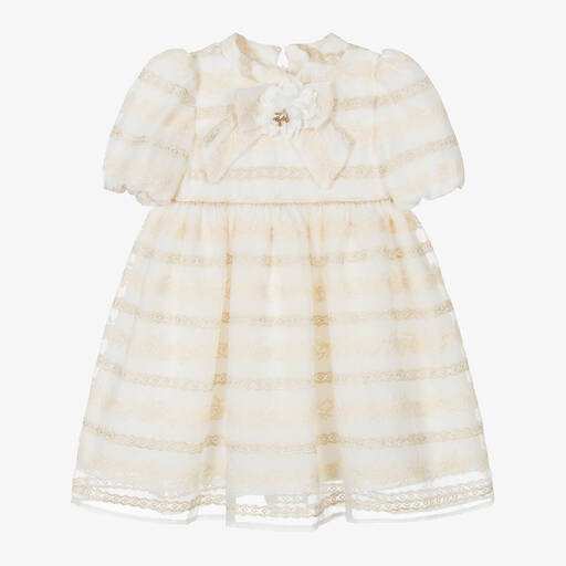 Patachou-Girls Ivory & Gold Chiffon Dress | Childrensalon Outlet