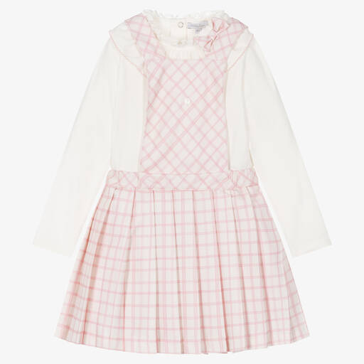 Patachou-Kariertes Kleid-Set Elfenbein/Rosa | Childrensalon Outlet