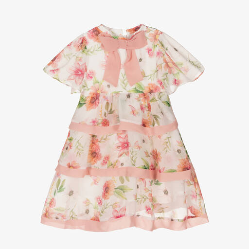 Patachou-Girls Ivory & Pink Floral Tiered Dress | Childrensalon Outlet