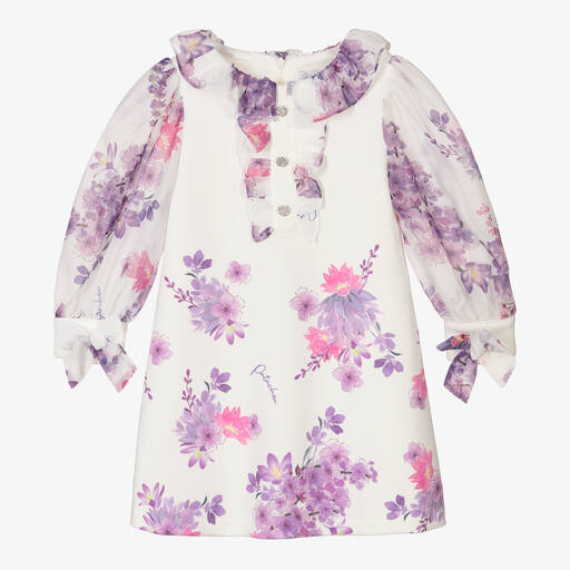 Patachou-Robe ivoire violette à fleurs fille  | Childrensalon Outlet