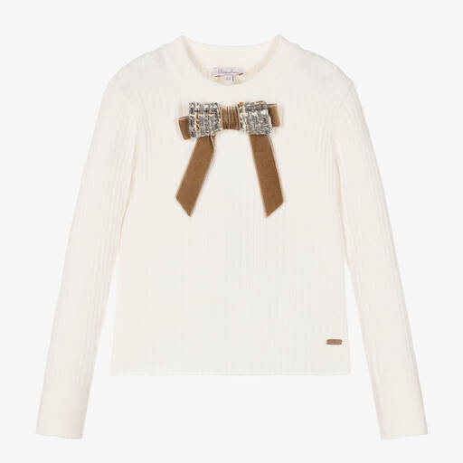 Patachou-Girls Ivory Rib Knit Sweater | Childrensalon Outlet