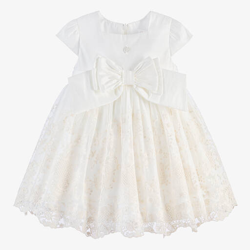 Patachou-Girls Ivory Satin & Lace Dress | Childrensalon Outlet