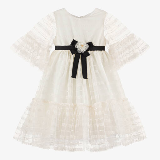 Patachou-Кремовое платье из шифона и тюля | Childrensalon Outlet