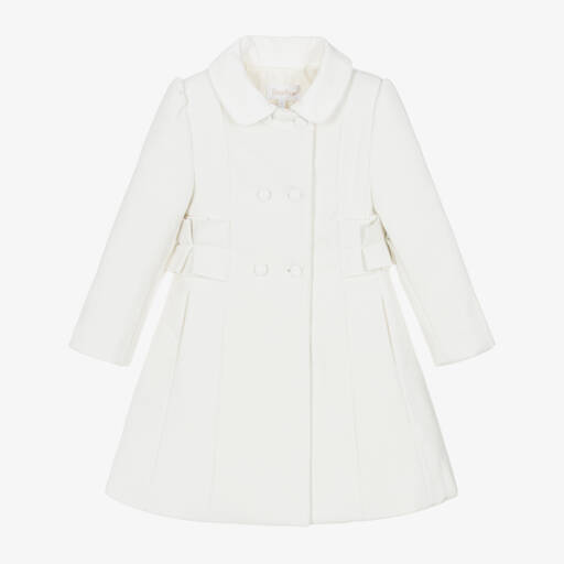 Patachou-Girls Ivory Velvet-Trimmed Coat | Childrensalon Outlet