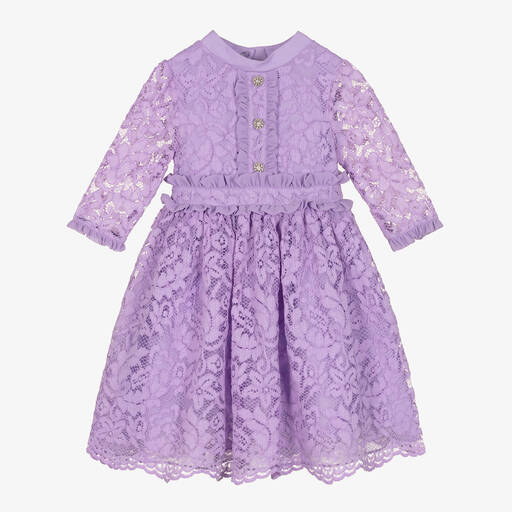 Patachou-Girls Lilac Purple Lace Dress | Childrensalon Outlet