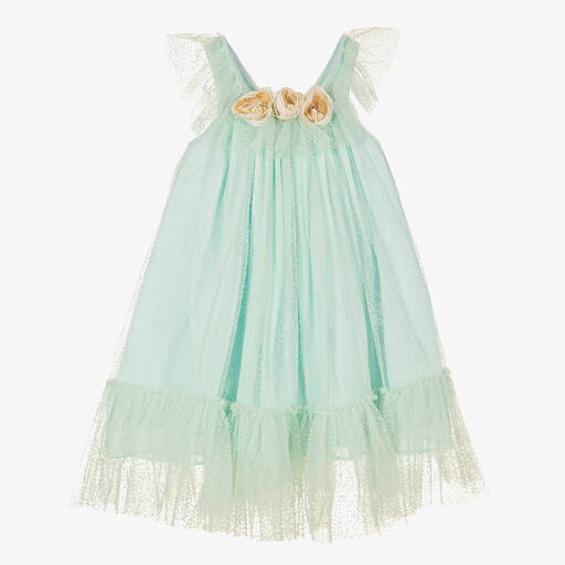 Patachou-Girls Mint Green Tulle Sleeveless Dress | Childrensalon Outlet