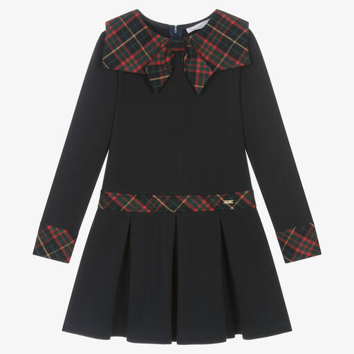 Patachou-Girls Navy Blue Cotton Tartan Dress | Childrensalon Outlet