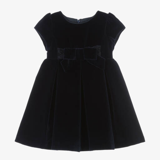 Patachou-Girls Navy Blue Cotton Velvet Dress | Childrensalon Outlet