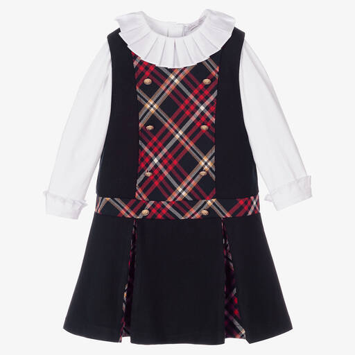 Patachou-طقم فستان مزيج فيسكوز وقطن لون كحلي وأبيض  | Childrensalon Outlet
