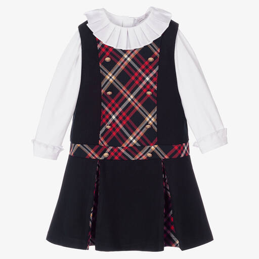 Patachou-طقم فستان مزيج فيسكوز وقطن لون كحلي وأبيض | Childrensalon Outlet