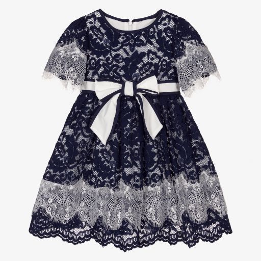 Patachou-Girls Navy Blue Lace Dress | Childrensalon Outlet