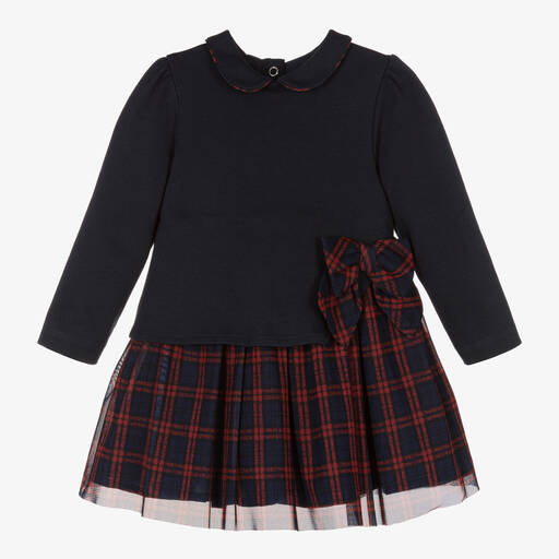 Patachou-Girls Navy Blue & Tartan Tulle Dress | Childrensalon Outlet