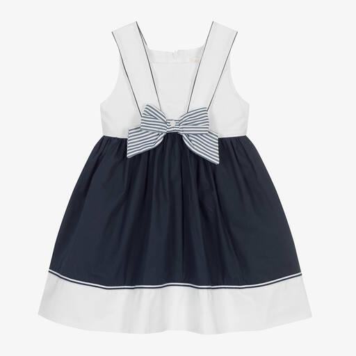 Patachou-Girls Navy Blue & White Cotton Dress | Childrensalon Outlet