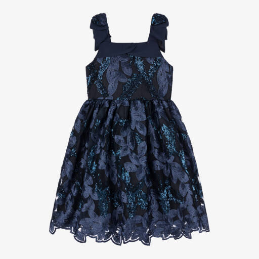 Patachou-Girls Navy Floral Tulle Dress | Childrensalon Outlet
