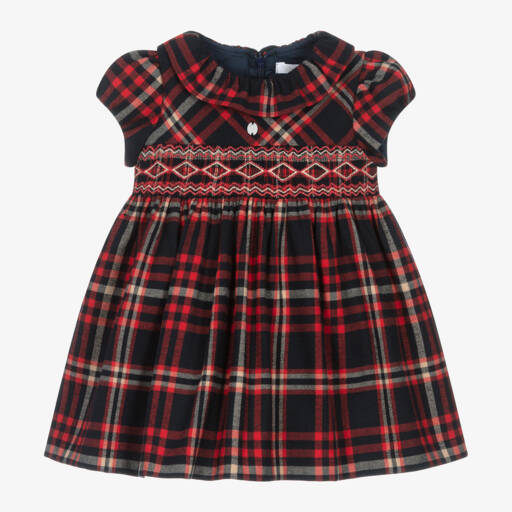 Patachou-Girls Navy Plaid Smocked Frock | Childrensalon Outlet