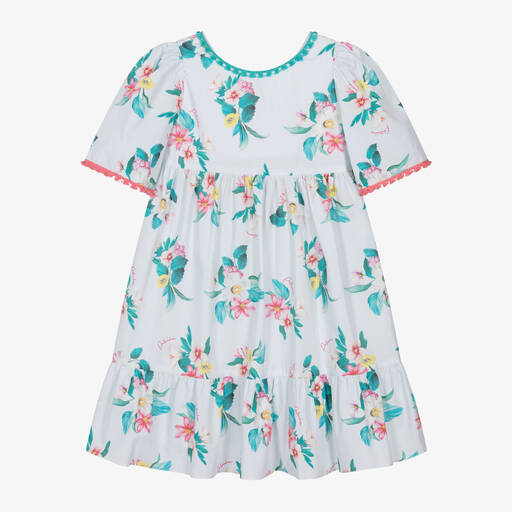 Patachou-فستان قطن بوبلين لون أزرق فاتح بطبعة ورود | Childrensalon Outlet