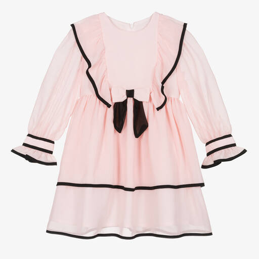 Patachou-Girls Pale Pink & Black Chiffon Dress | Childrensalon Outlet