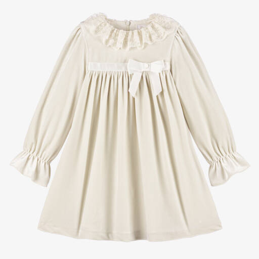 Patachou-Girls Pale Velvet Lace Dress | Childrensalon Outlet