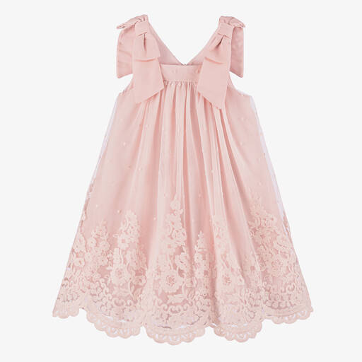 Patachou-Girls Pastel Pink Embroidered Tulle Dress | Childrensalon Outlet