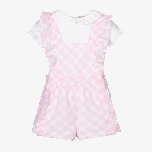 Patachou-Rosa kariertes Latzhosen-Set (M) | Childrensalon Outlet