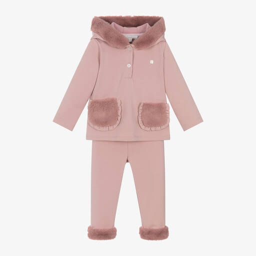 Patachou-Girls Pink Cotton & Faux Fur Leggings Set | Childrensalon Outlet