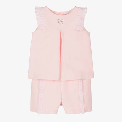 Patachou-Girls Pink Cotton Jersey Shorts Set | Childrensalon Outlet