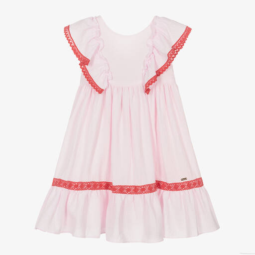 Patachou-Girls Pink Cotton Lace Trim Dress | Childrensalon Outlet