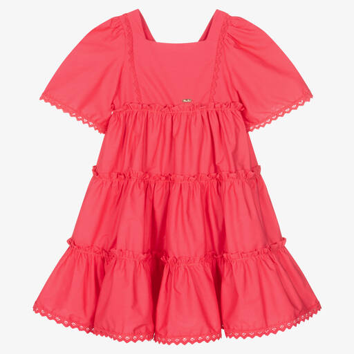 Patachou-Pinkes Baumwollpopelin-Stufenkleid | Childrensalon Outlet