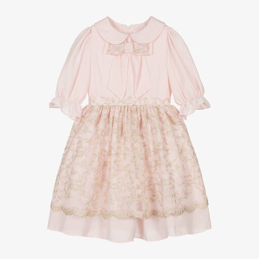 Patachou-Girls Pink Embroidered Tulle Dress | Childrensalon Outlet