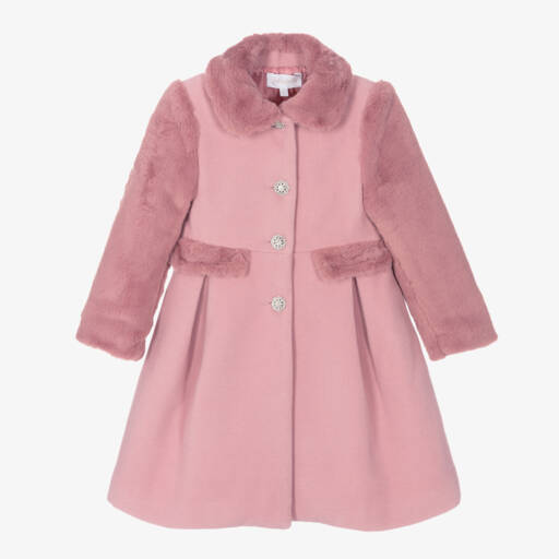 Patachou-Girls Pink Faux Fur Trim Coat | Childrensalon Outlet
