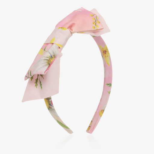 Patachou-Girls Pink Floral Bow Hairband | Childrensalon Outlet