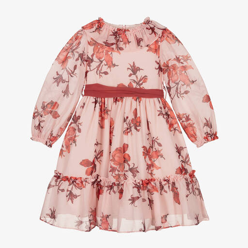 Patachou-Girls Pink Floral Chiffon Dress | Childrensalon Outlet